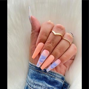 Feral Edge “Tie Dye” Glue-on Long Coffin Nails 24pcs